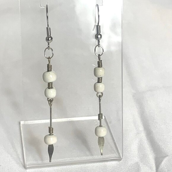 REIMAGINED Milk Glass Bead Hook Dangle Earrings - Picture 1 of 4